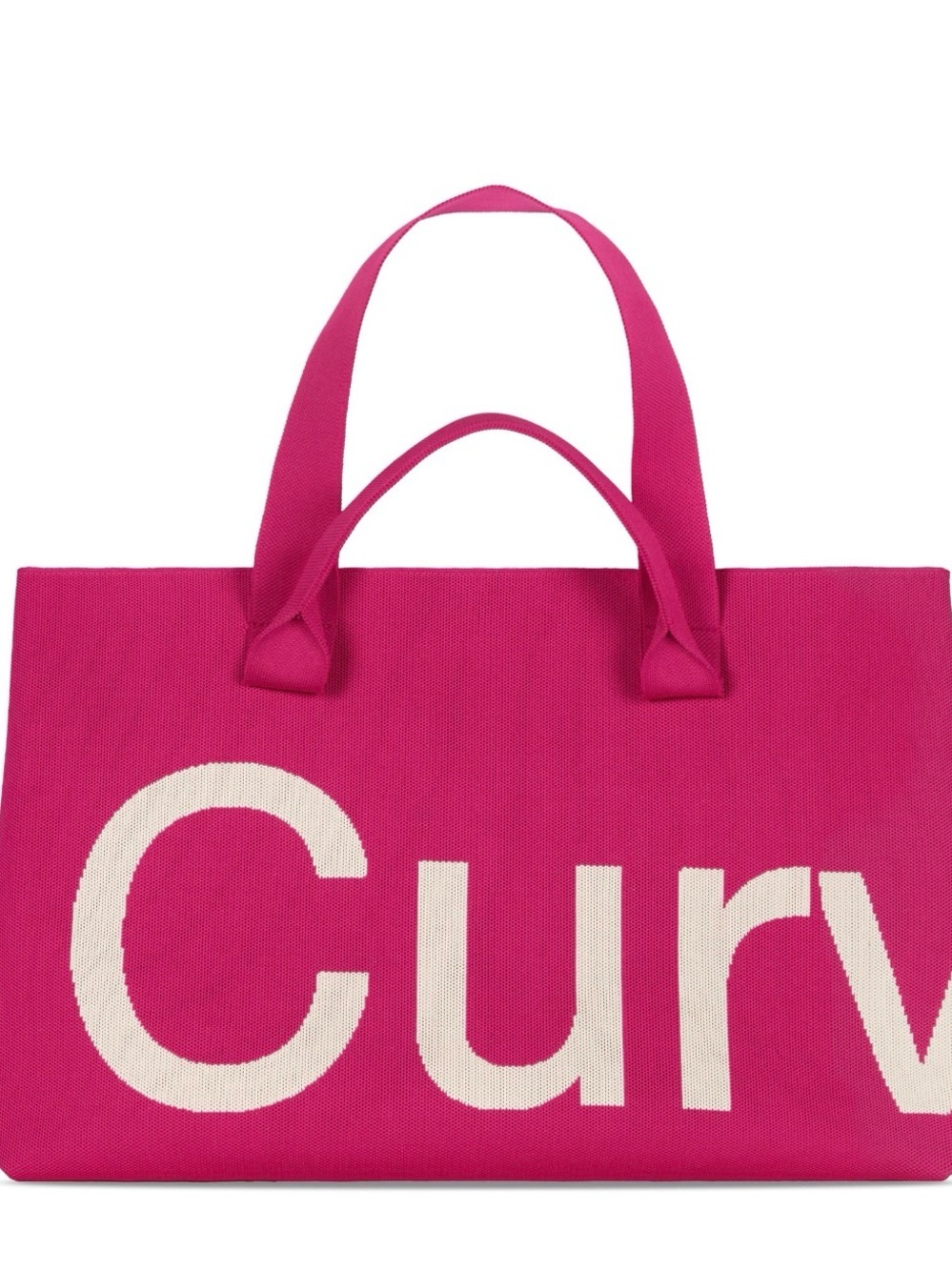 Curves (Raspberry) Pink Canvas Tote Bag with White Lettering